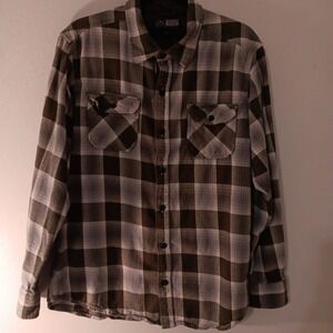Canyon Guide Outfitters Men's Flannel Button Up Shirt Sz L Olive Green/W Plaid